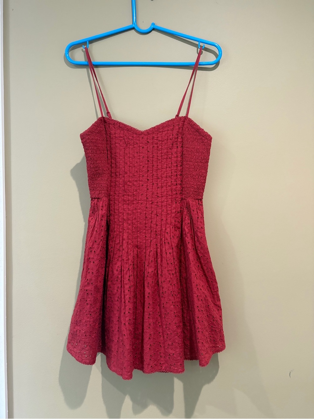 Aerie Large Women's Red Eyelet Spaghetti Strap Dress Stretchy like new